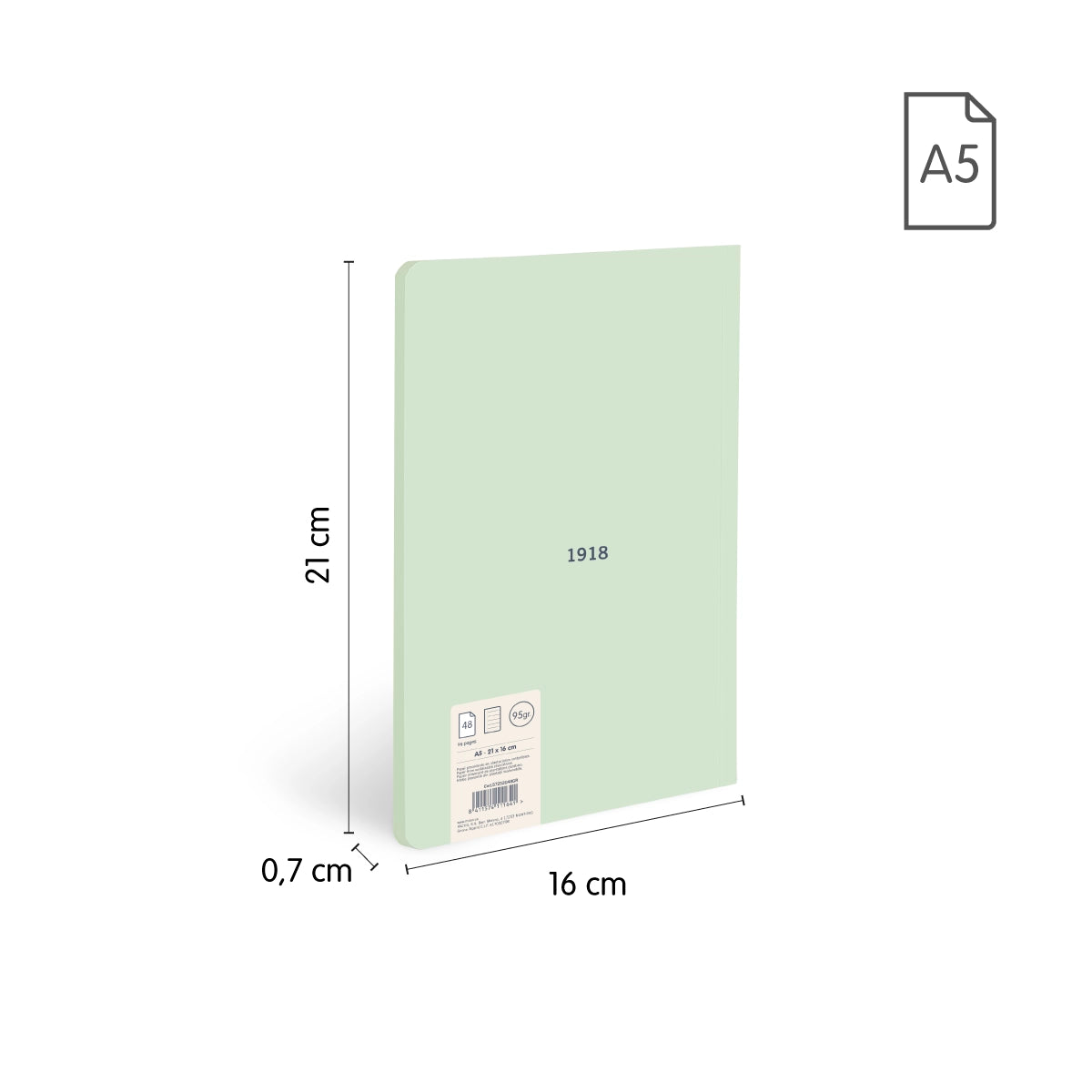 Libreta A5 encolada, papel a líneas, 48 hojas de 95 gr/m², 430 since 1918