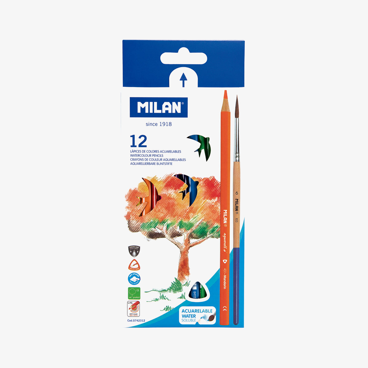 12 lápices acuarelables de colores con pincel