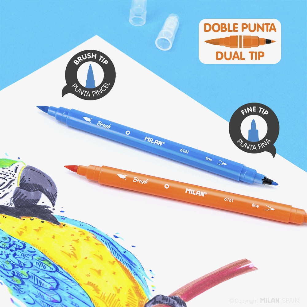 12 retoladors doble punta fina - pinzell en capsa metàl·lica