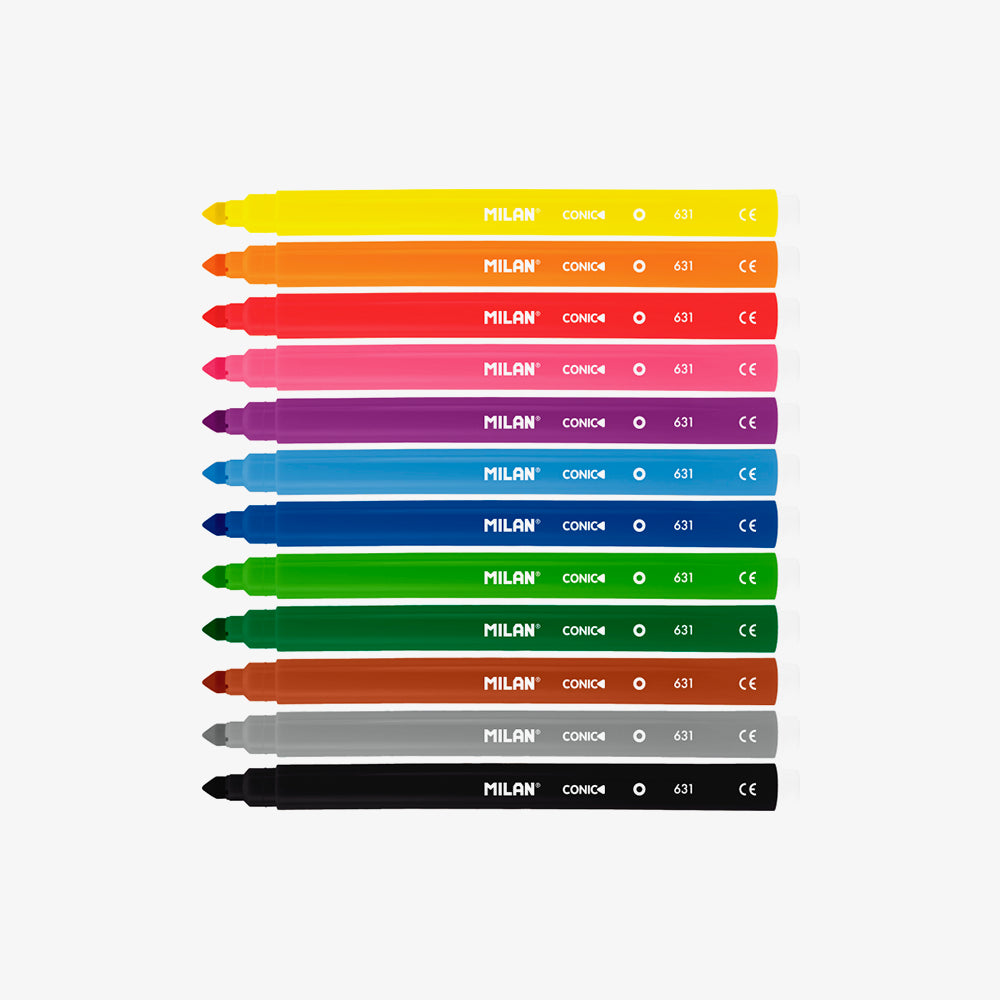 12 retoladors de colors, punta cònica