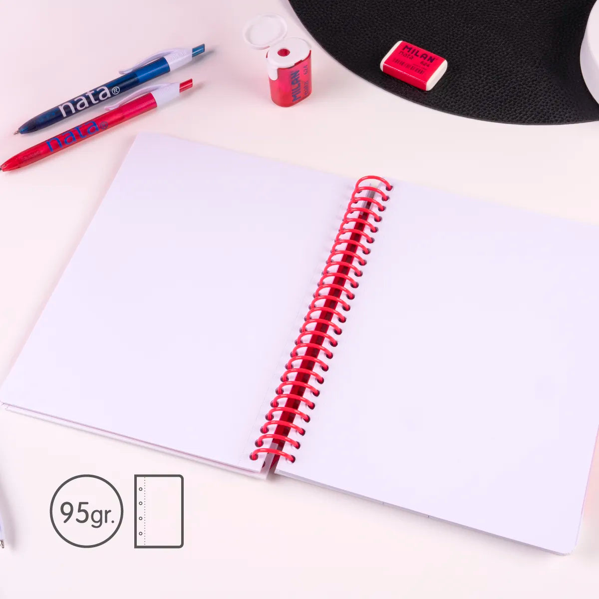 Pack 3 cuadernos A5 con espiral y tapa dura, 80 hojas blancas de 95 gr/m², colección MILAN nata® 624 since 1918