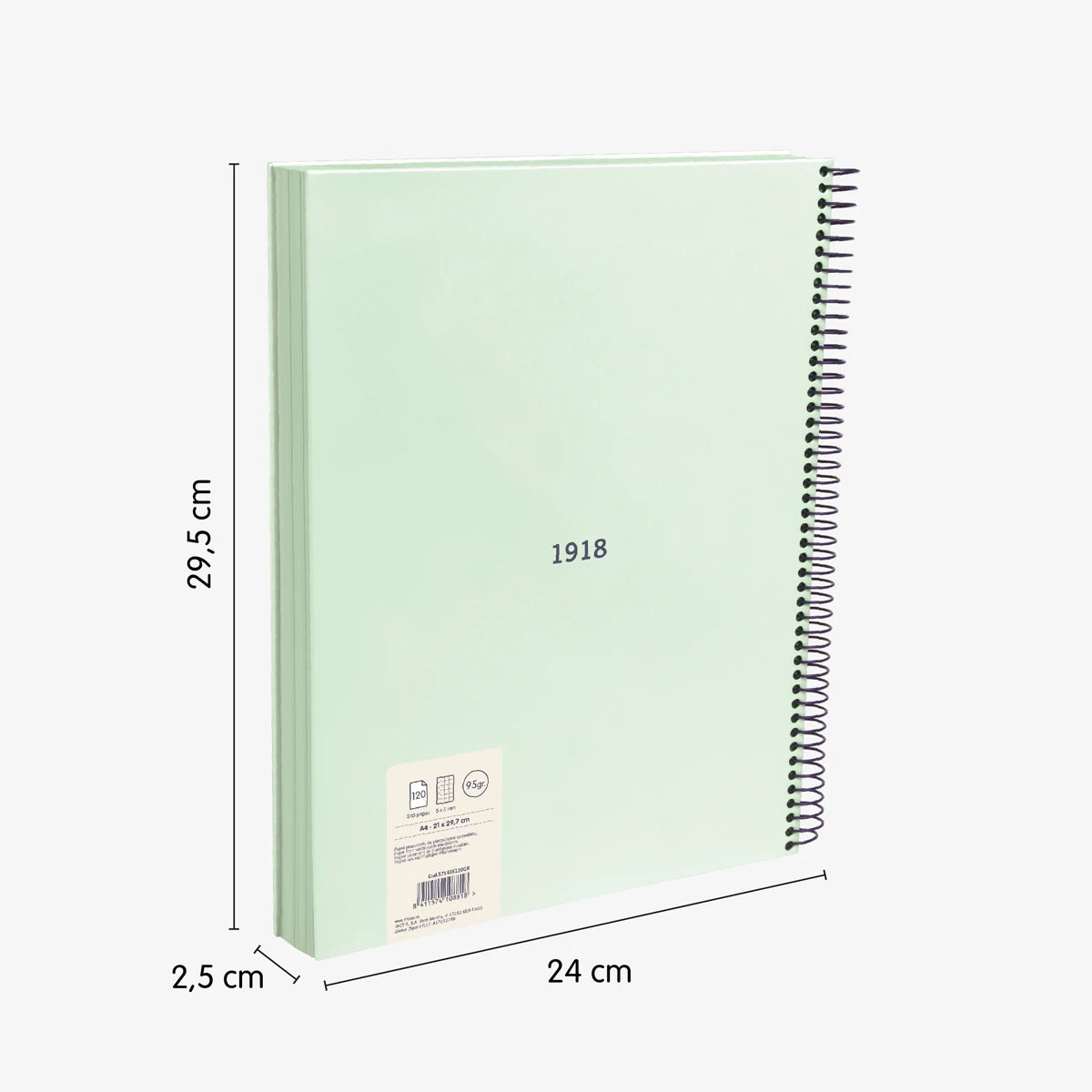 Cuadernos A4 con tapa dura, cuadrícula 5 x 5 mm, 120 hojas de 95 gr/m², 430 since 1918 (pack 4 unidades)