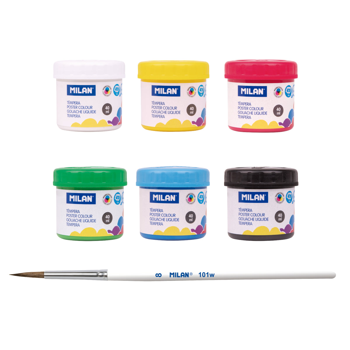 6 témperes de colors amb pinzell (pots de 40 ml)