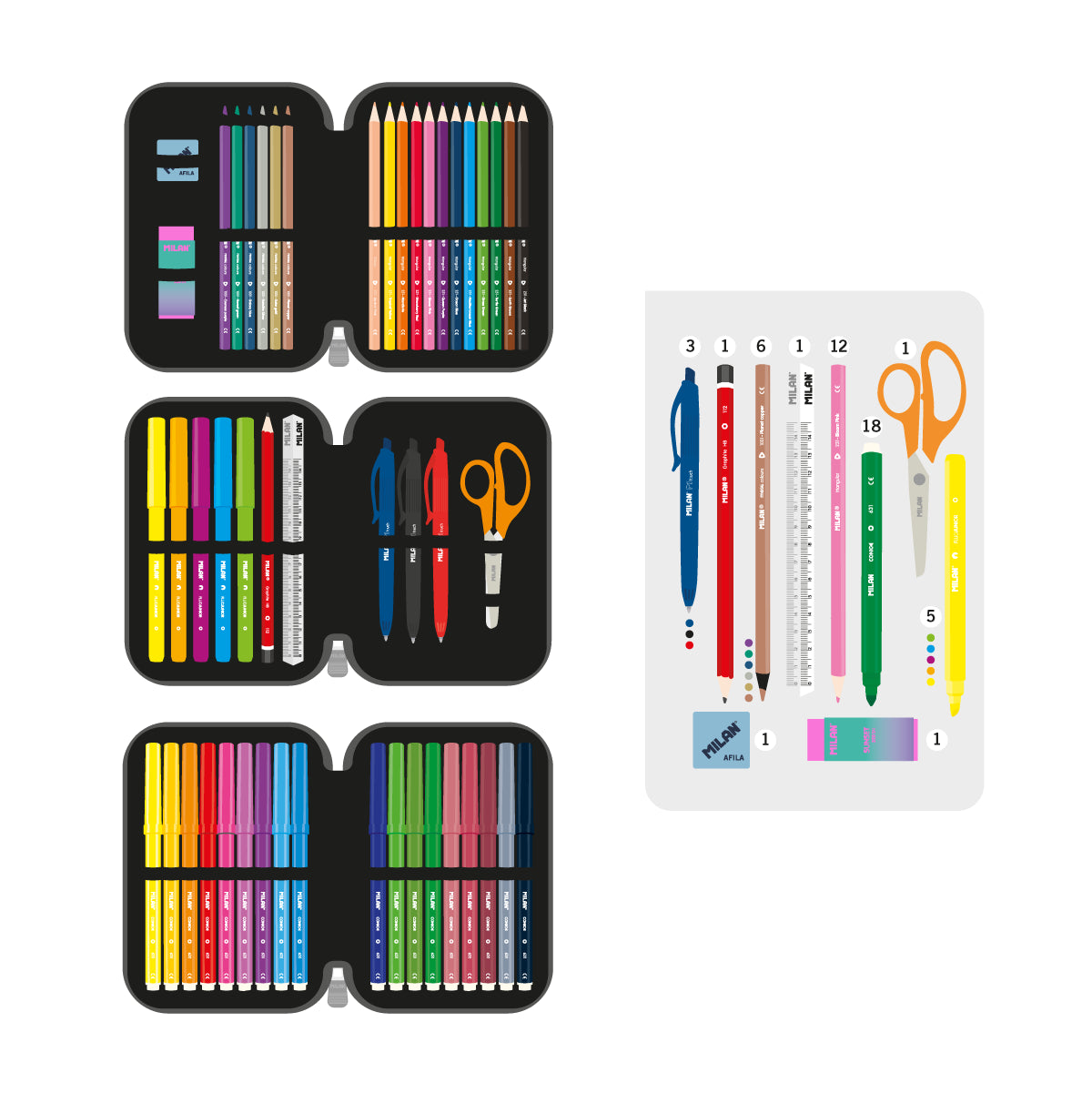 Estuche escolar triple con contenido, Sunset