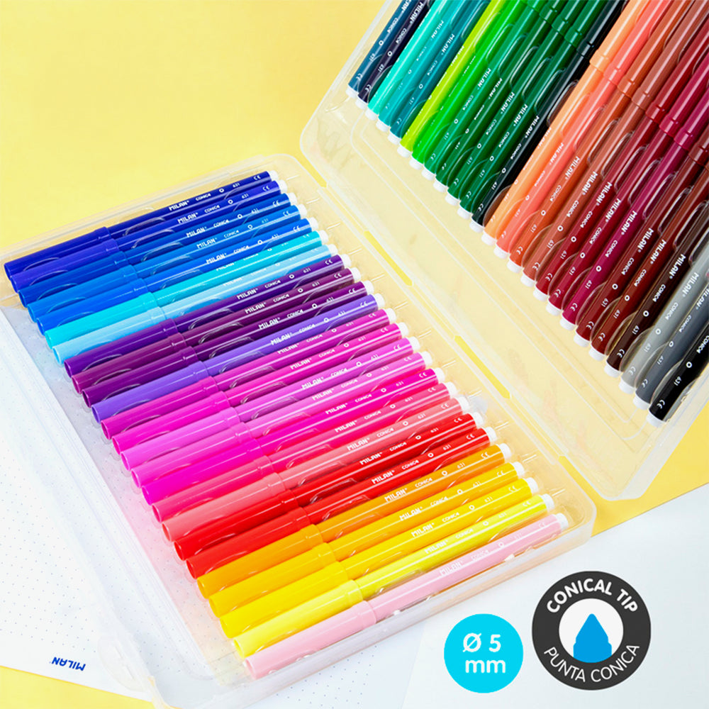 Maletín 50 rotuladores de colores, punta cónica