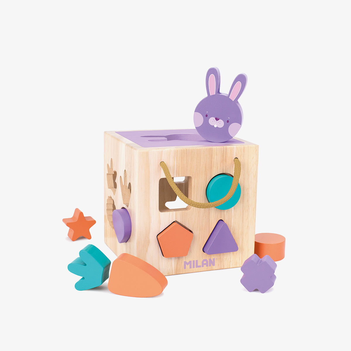 Joguina de fusta cub per encaixar peces 'Rabbit'