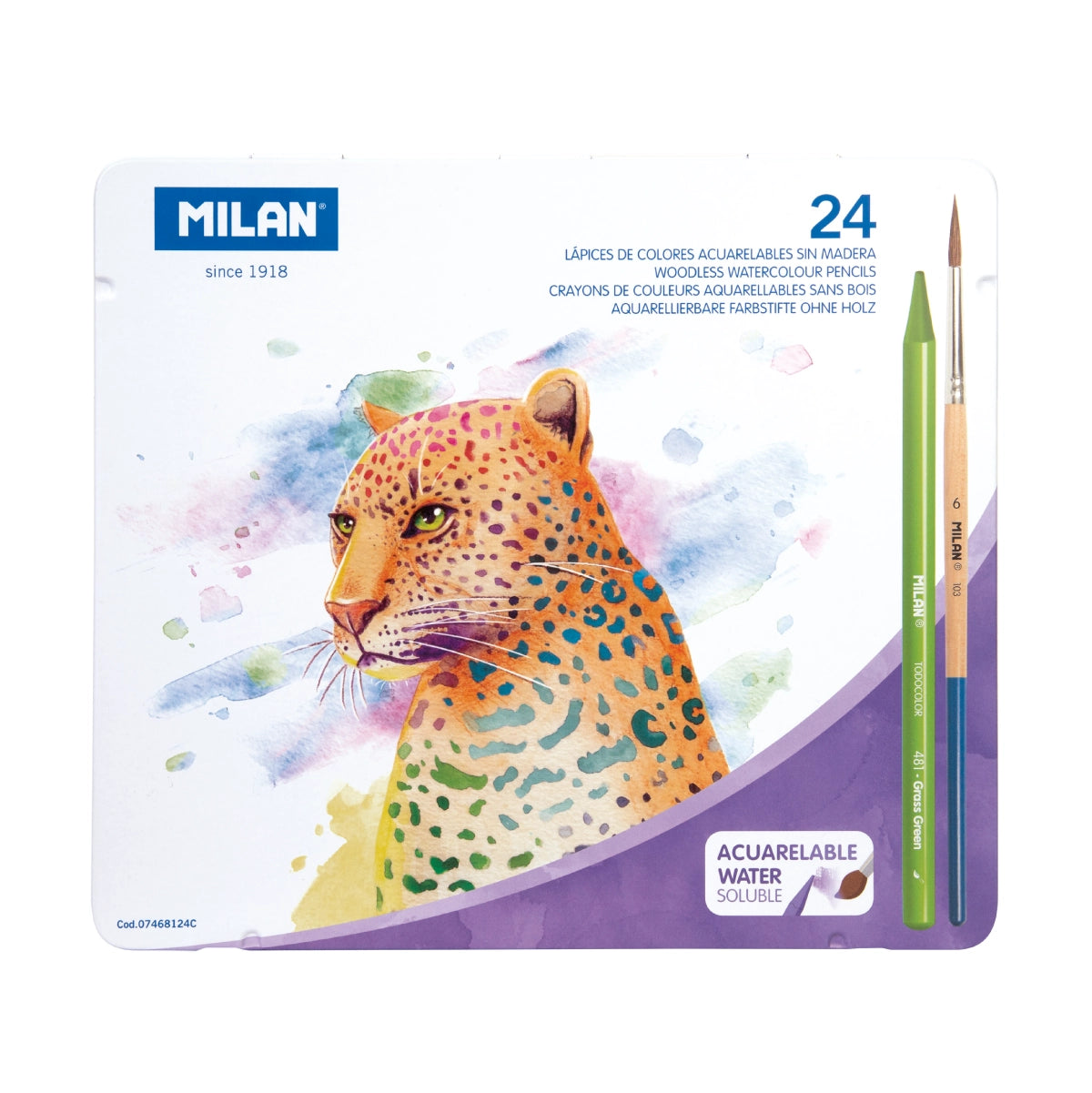 24 llapis de colors aquarel·lables tot mina + pinzell, en capsa metàl·lica