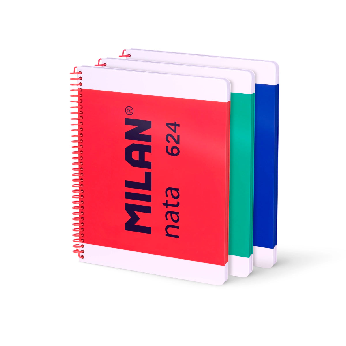 Pack 3 cuadernos A4 con espiral y tapa dura, papel a líneas (7 mm), 80 hojas de 95 gr/m², colección MILAN nata® 624 since 1918