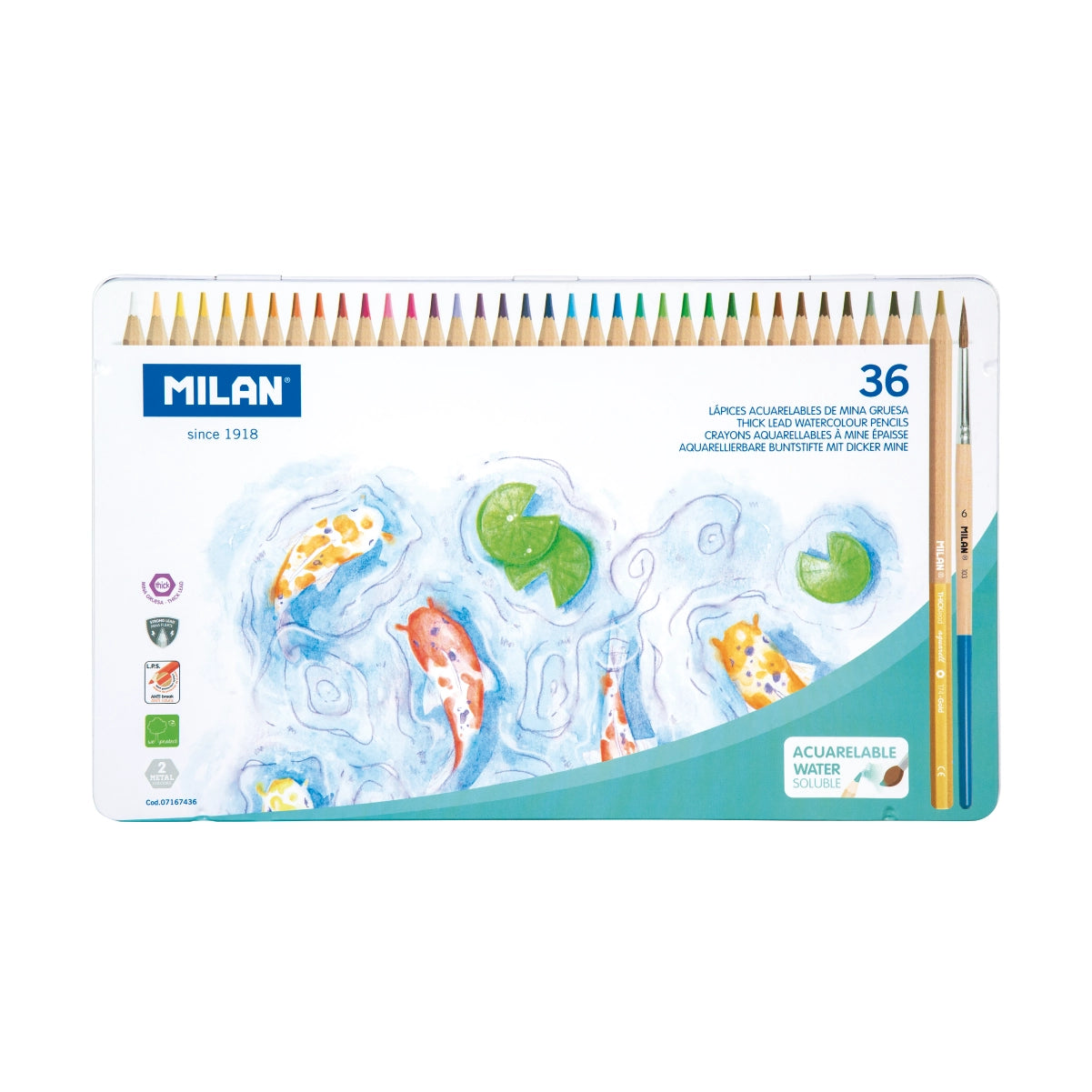 36 lápices acuarelables de colores con mina gruesa (3,5 mm) en caja metálica