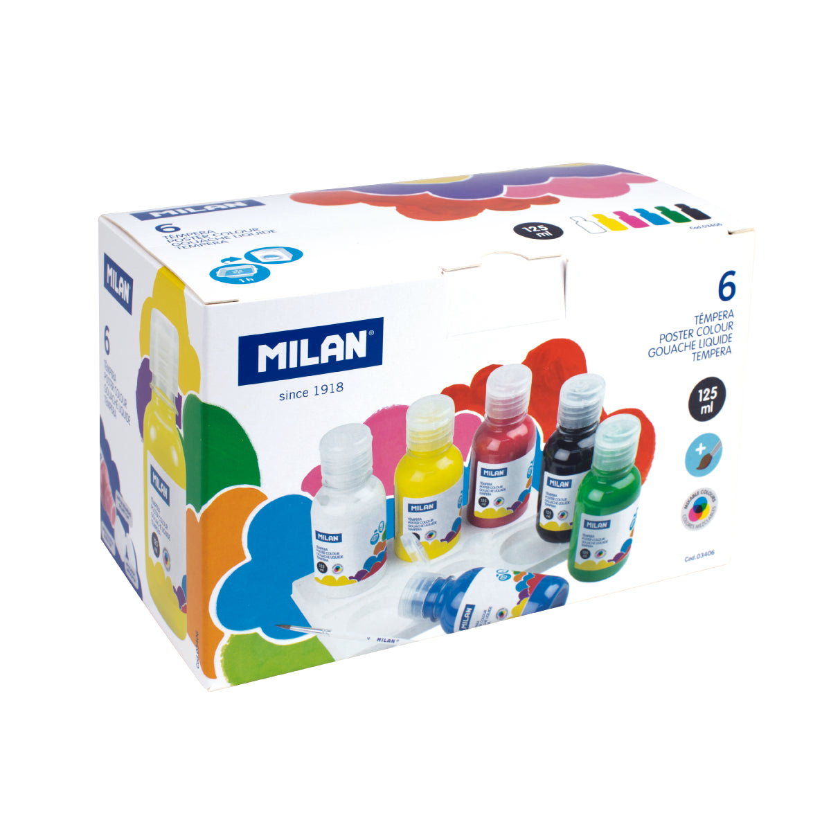 6 témperes de colors amb pinzell (ampolles de 125 ml)