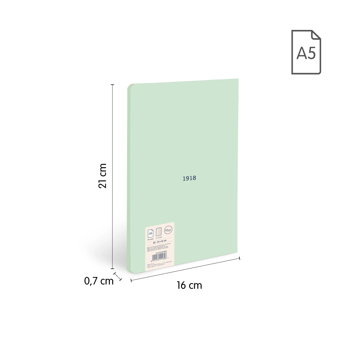 Libreta A5 encolada, papel cuadriculado, 48 hojas de 95 gr/m², 430 since 1918