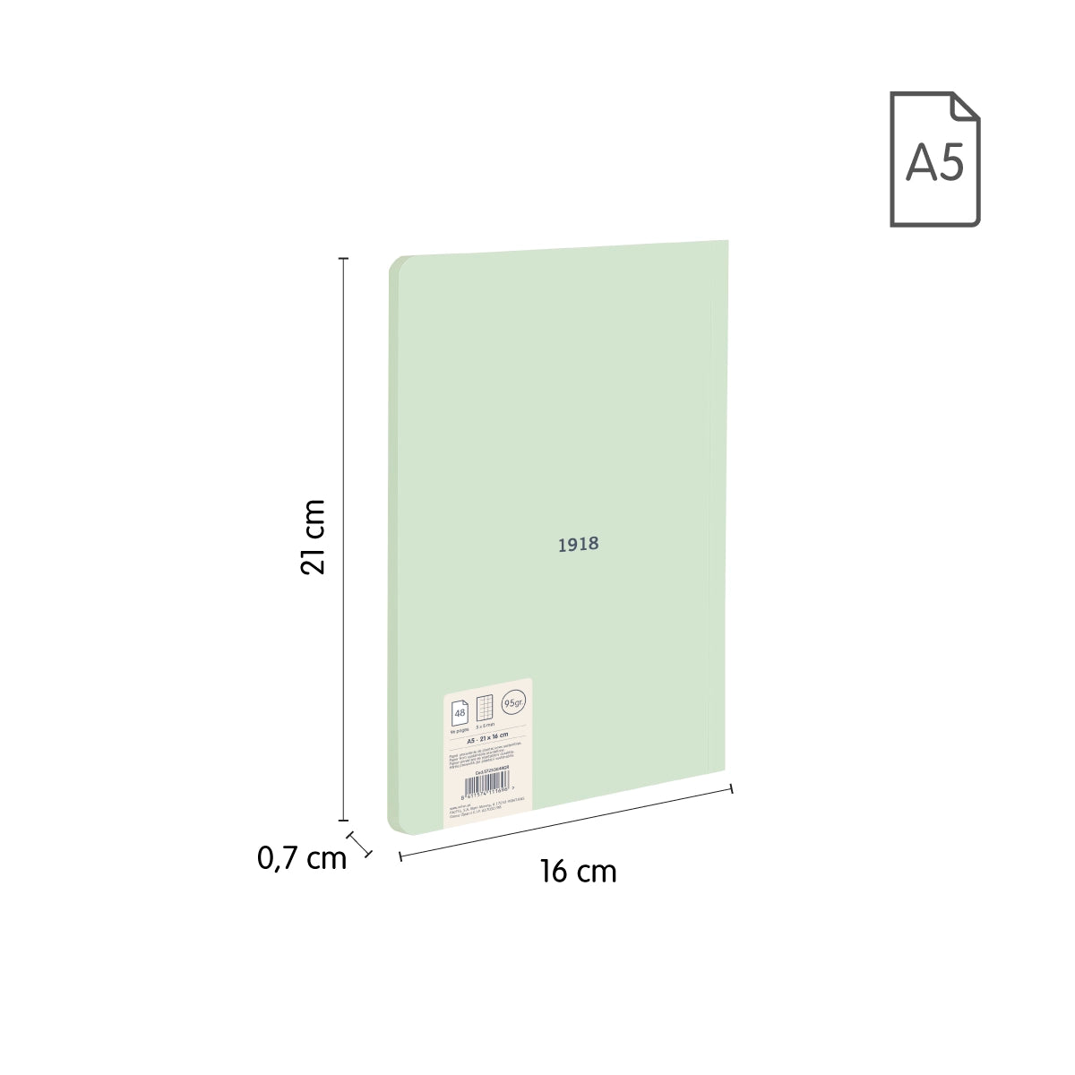 Pack 4 libretas A5 encoladas, papel cuadriculado (5 x 5 mm), 48 hojas de 95 gr/m², colección 430 since 1918