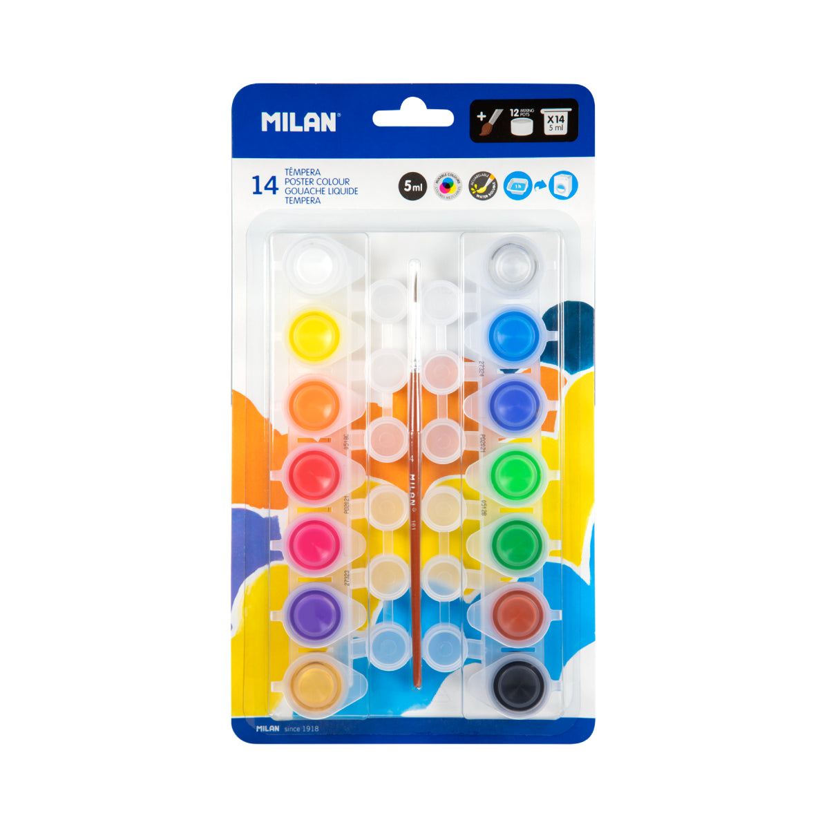 Set 14 mini témperes amb pinzell (14 pots de 5 ml)