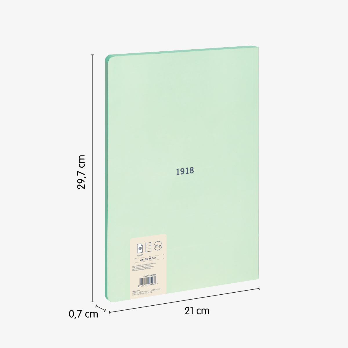 Llibreta encolada A4, paper a línies 7 mm, 48 fulls de 95 gr/m², 430 since 1918