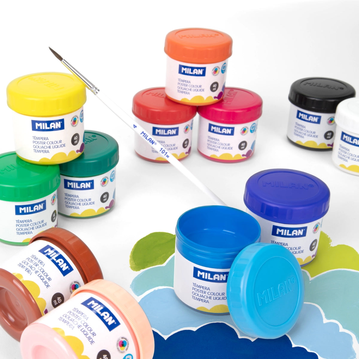 6 témperes de colors amb pinzell (pots de 40 ml)