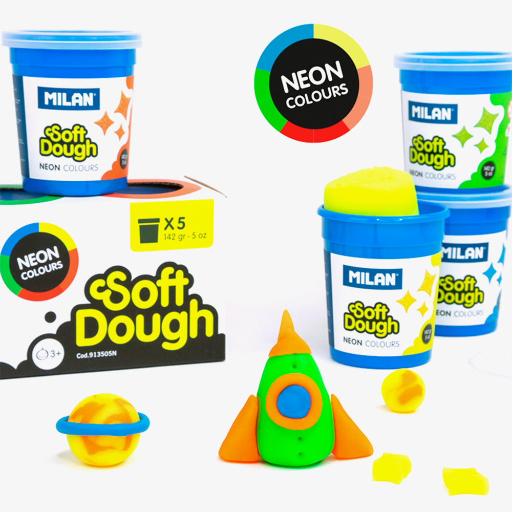 5 pots pasta de modelar Soft Dough, colors neó (142 g)