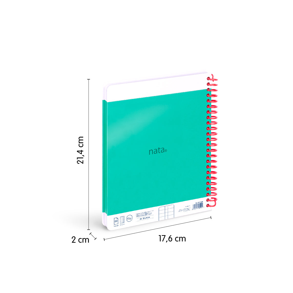 Cuaderno A4 con tapa dura, cuadrícula 5 x 5 mm, 80 hojas de 95gr/m², nata® 624 since 1918