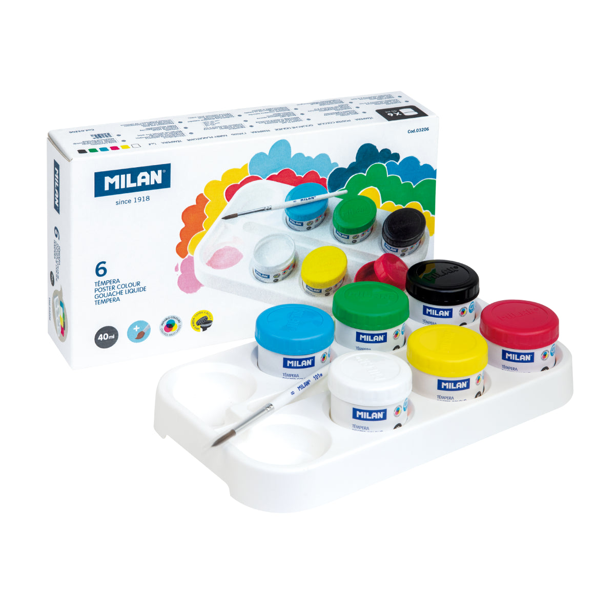 6 témperes de colors amb pinzell (pots de 40 ml)