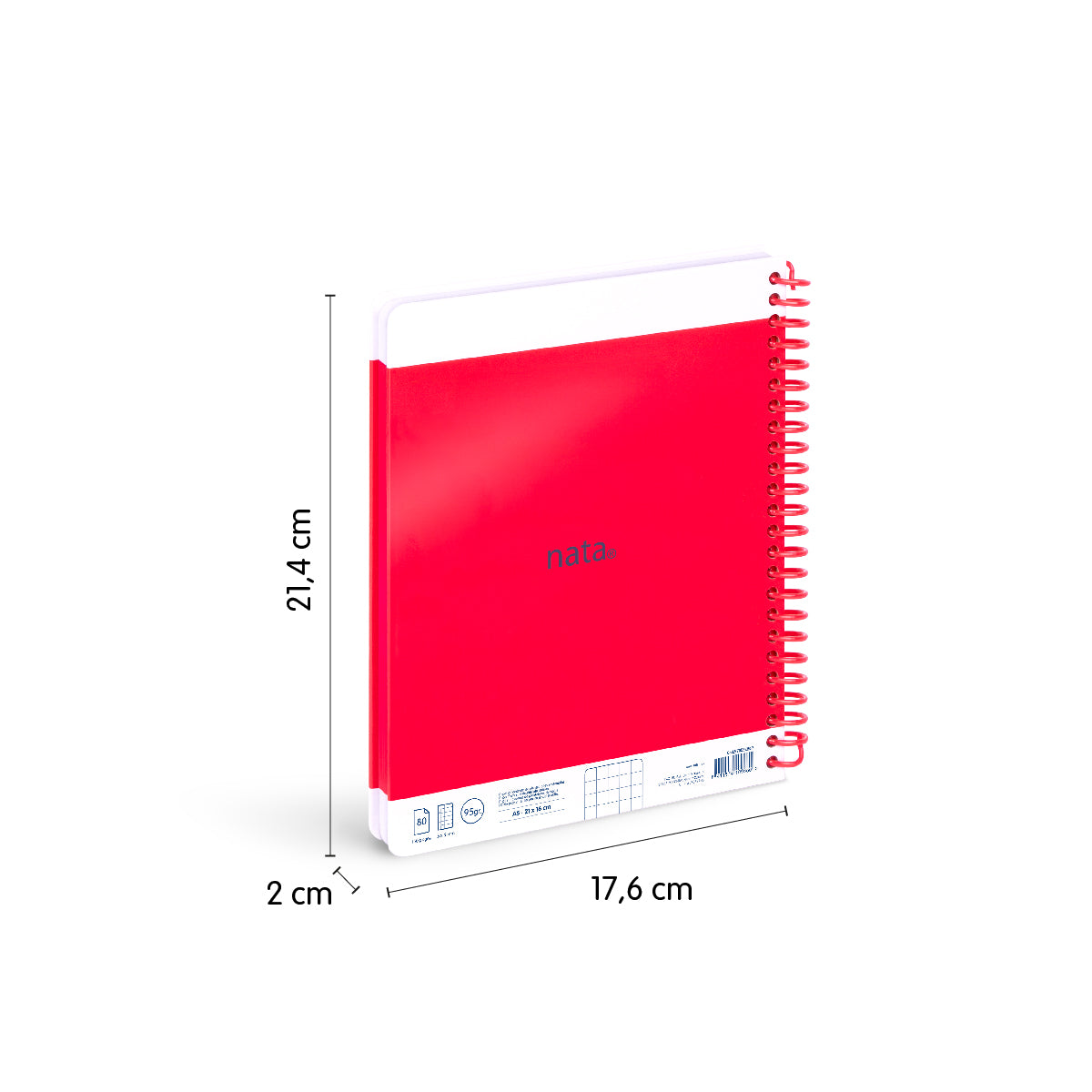 Cuaderno A4 con tapa dura, cuadrícula 5 x 5 mm, 80 hojas de 95gr/m², nata® 624 since 1918