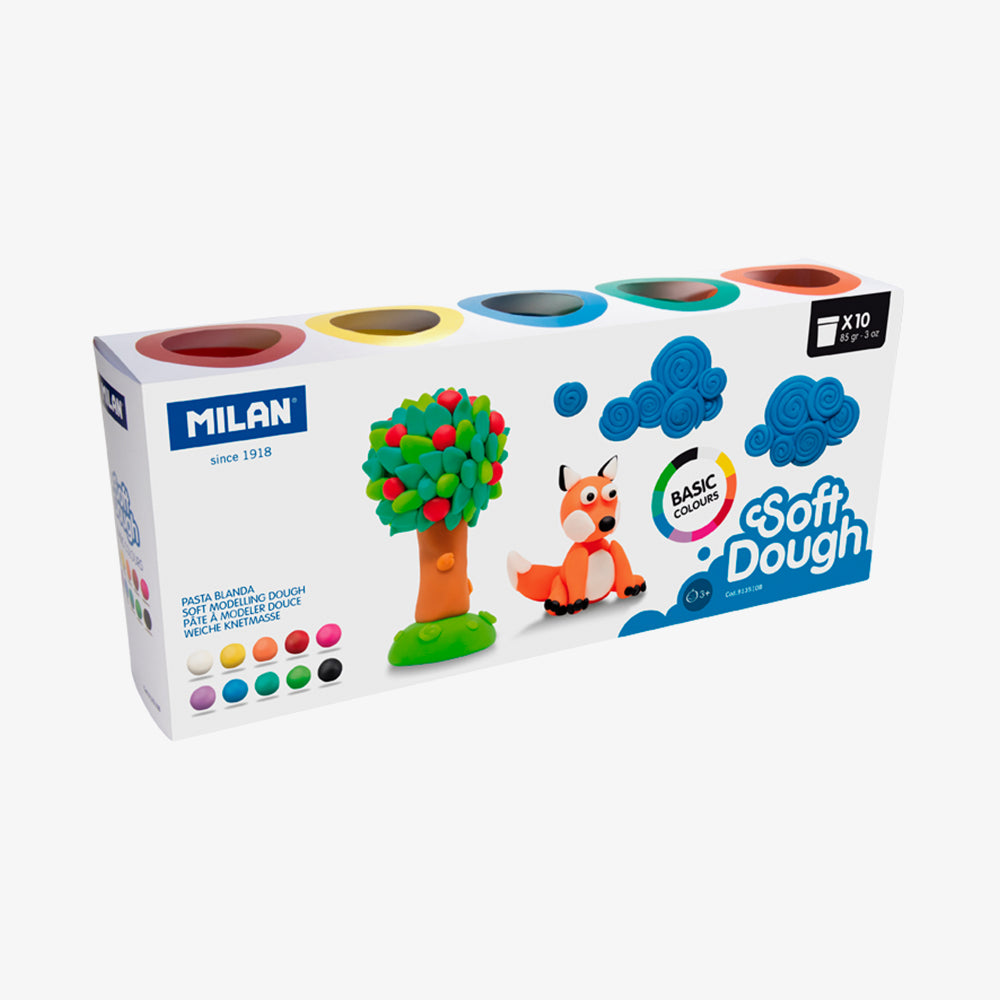 10 botes pasta de modelar Soft Dough, colores básicos (85 g)