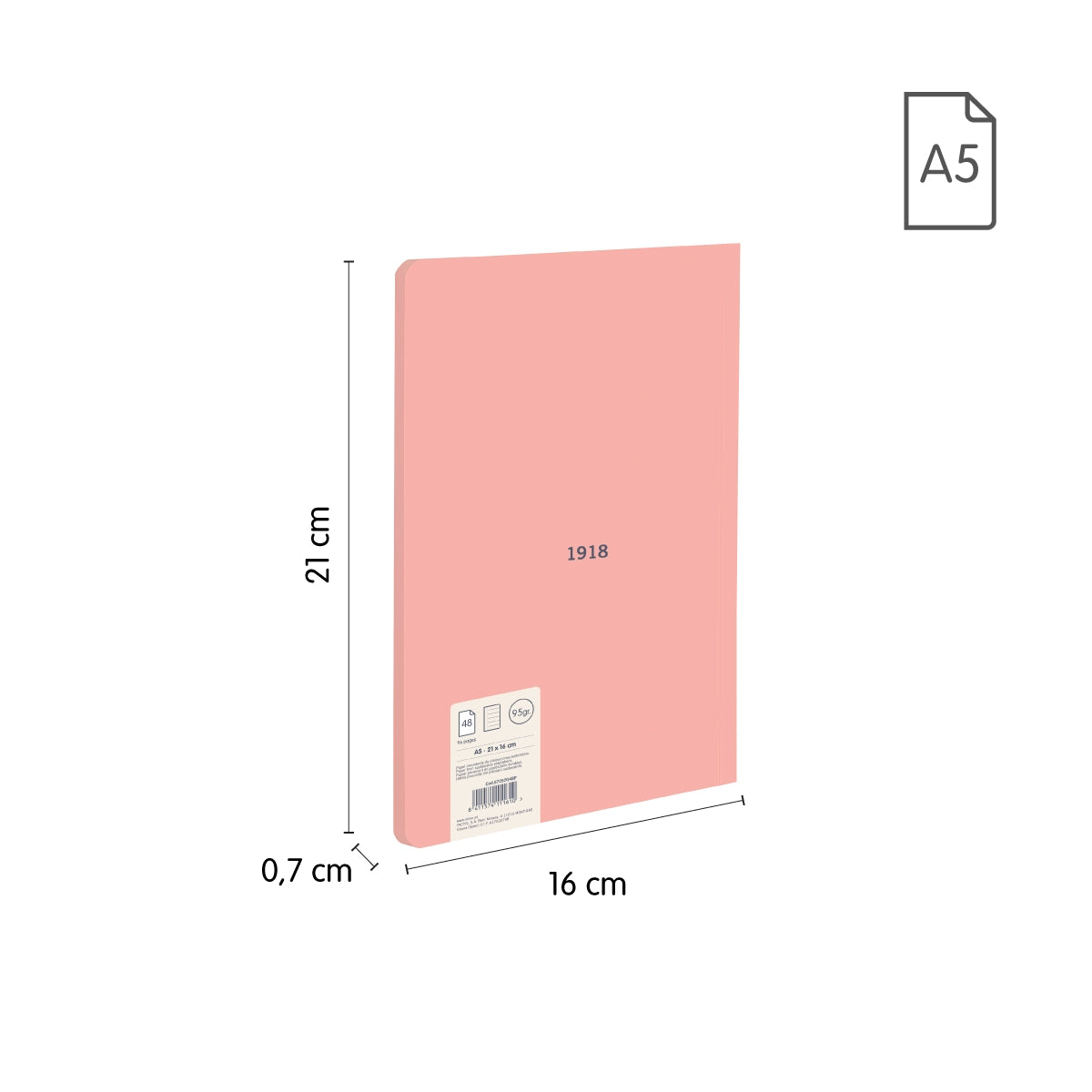 Pack 4 libretas A5 encoladas, papel a líneas (7 mm), 48 hojas de 95 gr/m², colección 430 since 1918