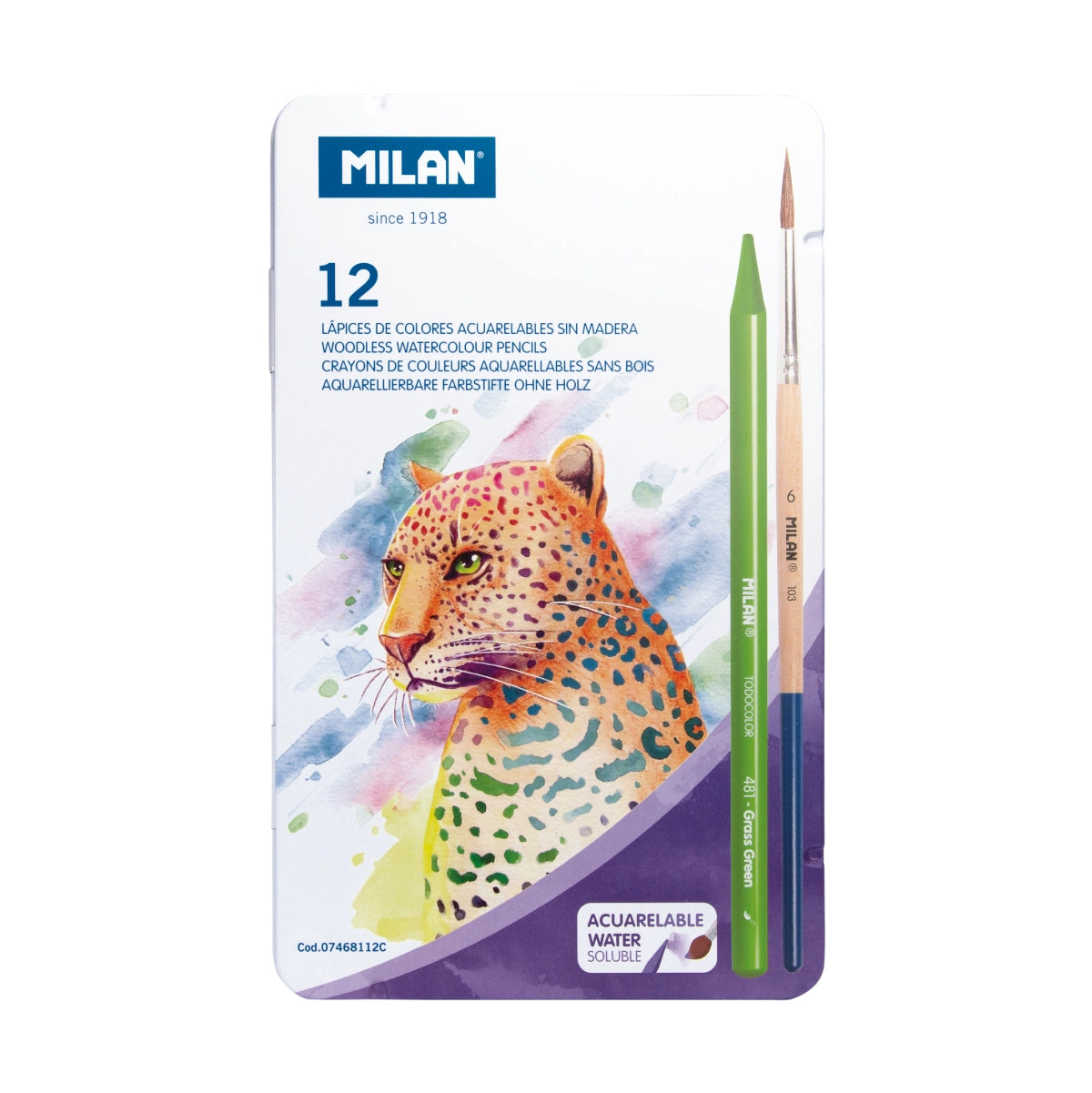 12 llapis de colors aquarel·lables tot mina + pinzell, en capsa metàl·lica