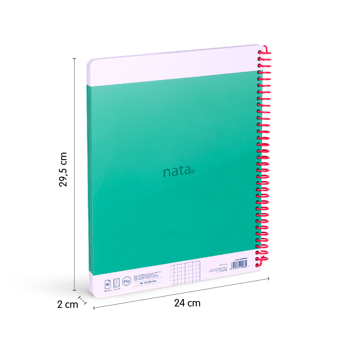 Cuaderno A4 con tapa dura, cuadrícula 5 x 5 mm, 80 hojas de 95gr/m², nata® 624 since 1918