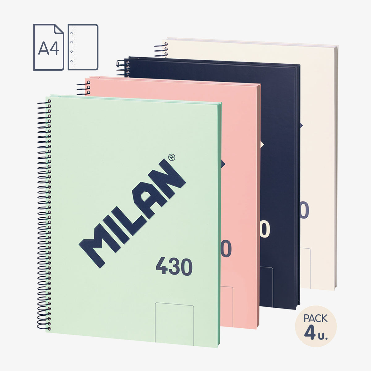 Cuadernos A4 con espiral y tapa dura, papel liso de 95 gr/m², 430 since 1918 (pack 4 unidades)