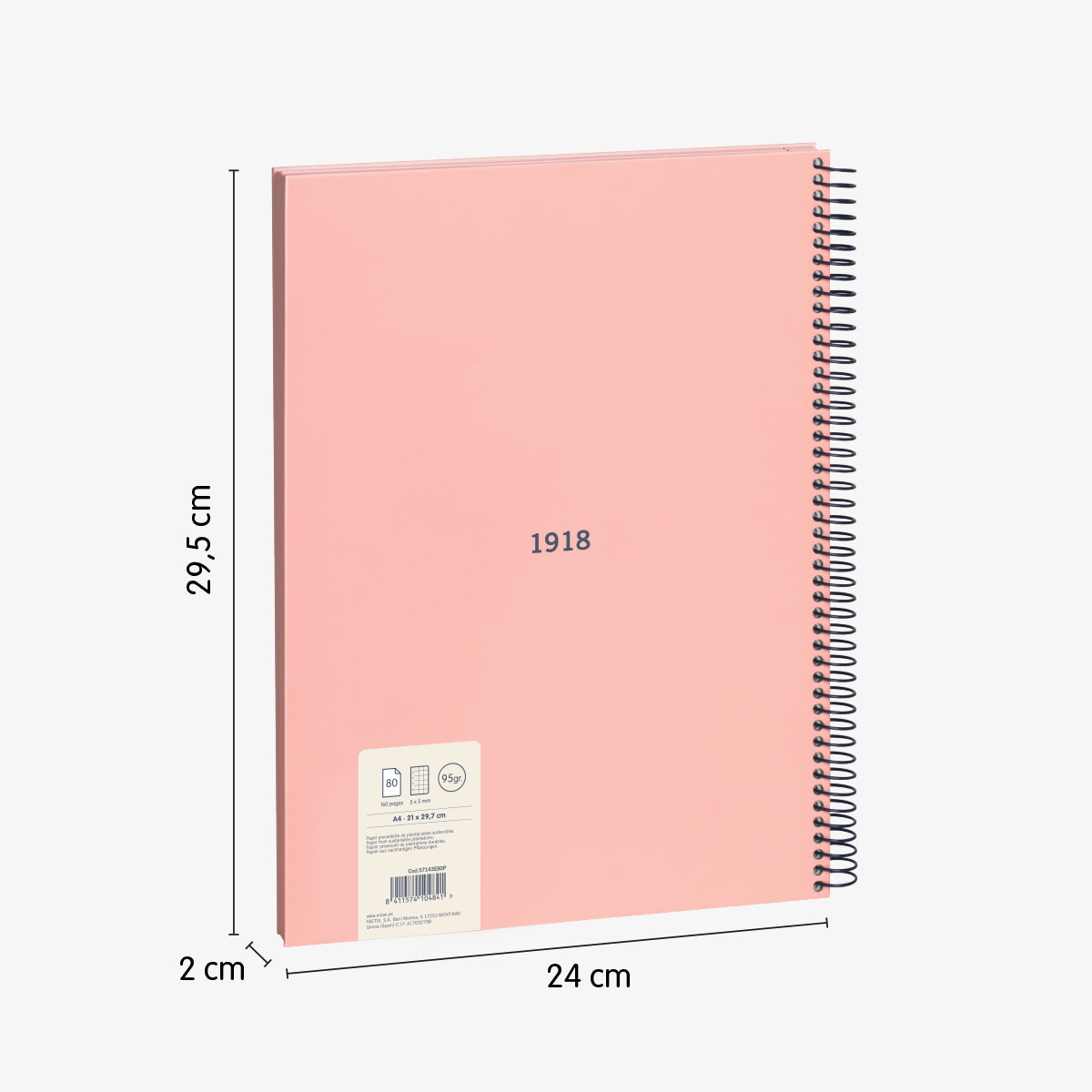 Cuaderno A4 con tapa dura, cuadrícula 5 x 5 mm, 80 hojas de 95 gr/m², 430 since 1918