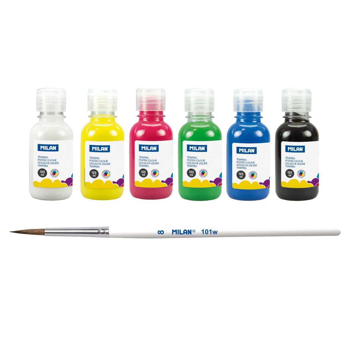 6 témperes de colors amb pinzell (ampolles de 125 ml)