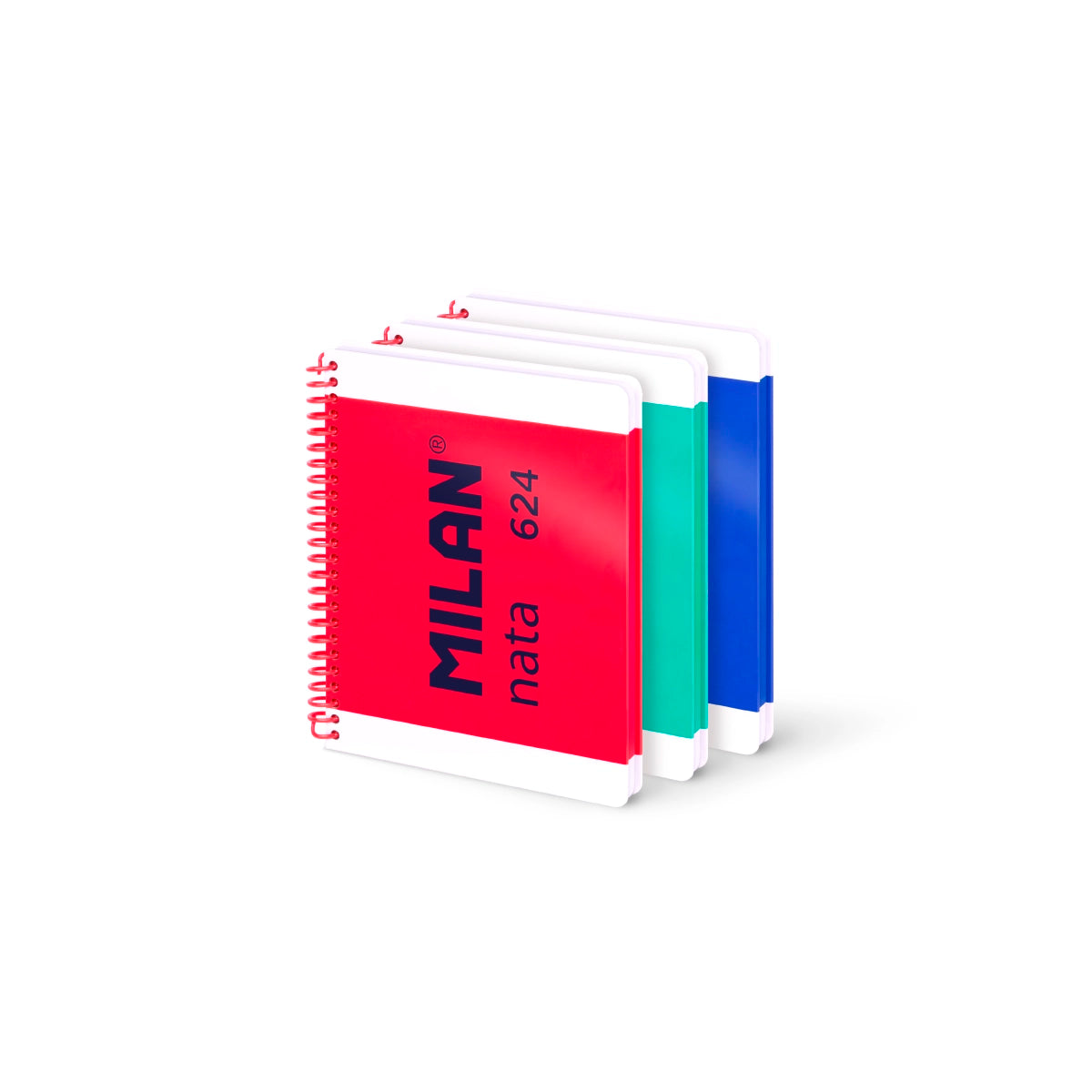 Pack 3 cuadernos A5 con espiral y tapa dura, 80 hojas blancas de 95 gr/m², colección MILAN nata® 624 since 1918