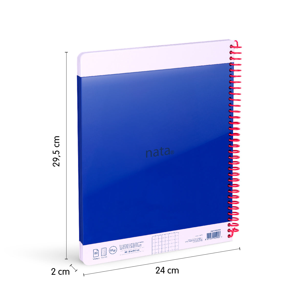 Cuaderno A4 con tapa dura, cuadrícula 5 x 5 mm, 80 hojas de 95gr/m², nata® 624 since 1918