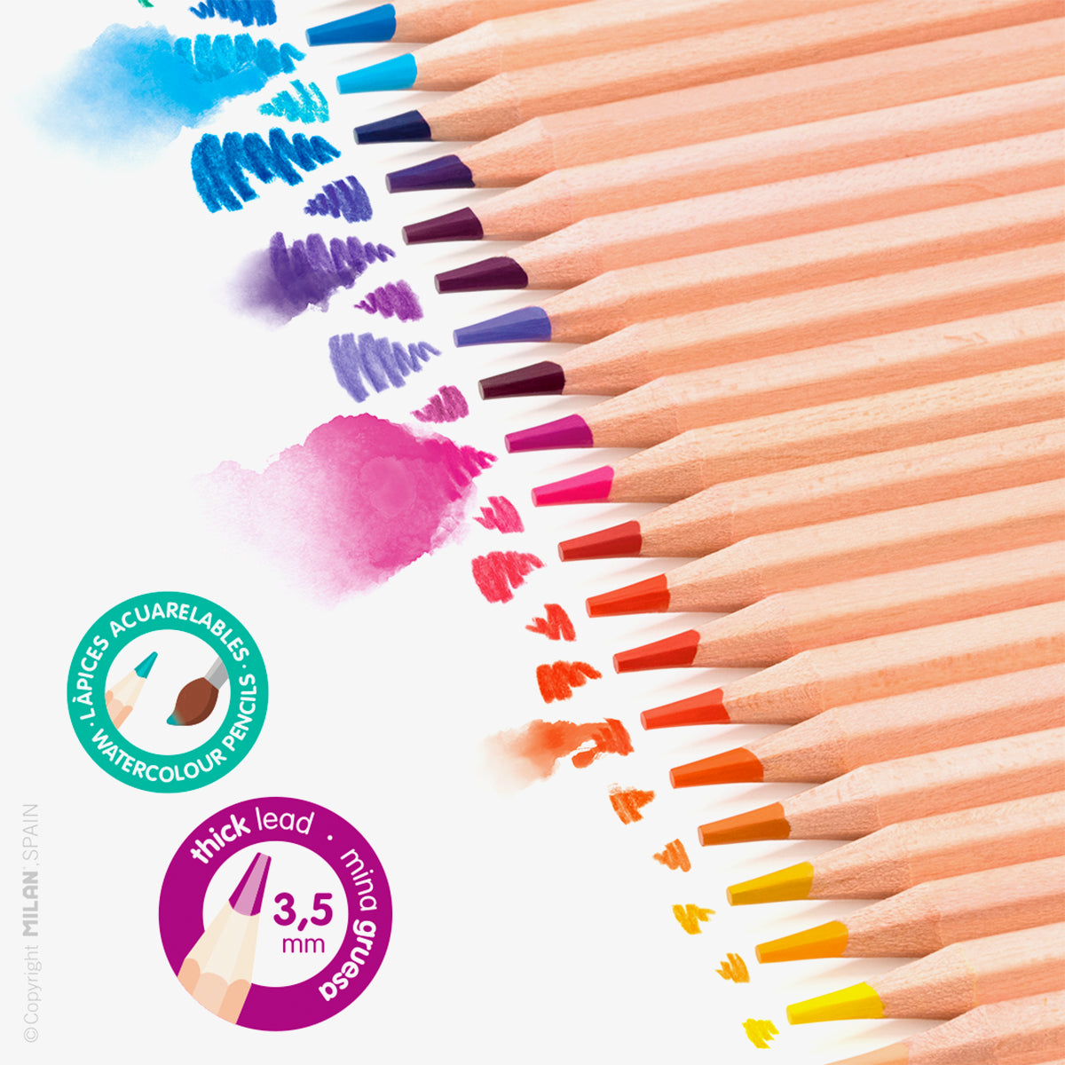 36 lápices acuarelables de colores con mina gruesa (3,5 mm) en caja metálica
