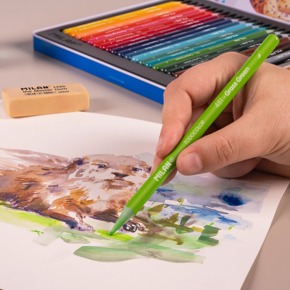 24 llapis de colors aquarel·lables tot mina + pinzell, en capsa metàl·lica