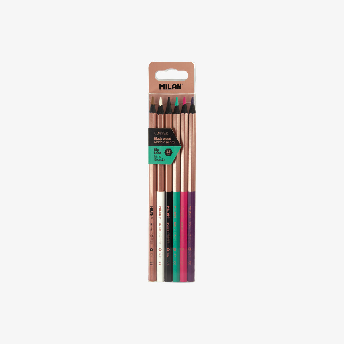 Caja 6 lápices de colores mina gruesa hexagonales, Copper