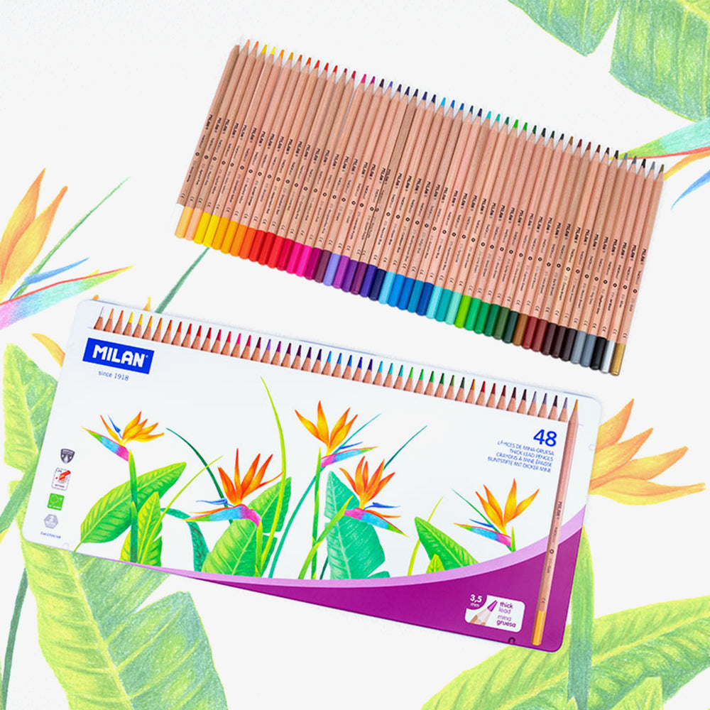 48 lápices de colores mina gruesa (3,5 mm) en caja metálica