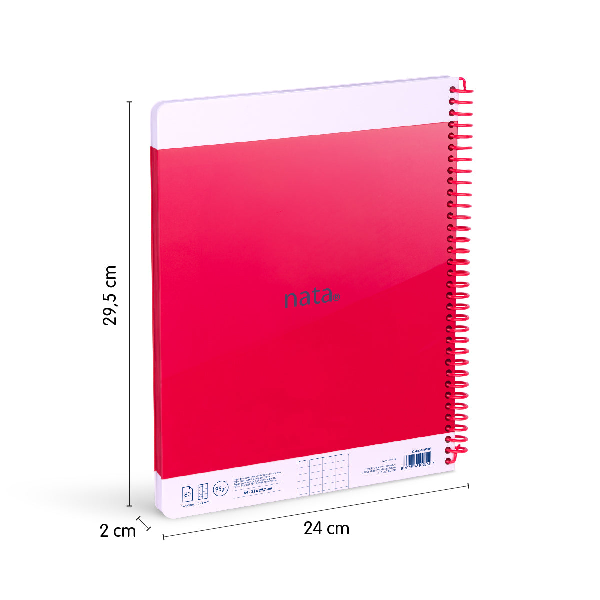 Cuaderno A4 con tapa dura, cuadrícula 5 x 5 mm, 80 hojas de 95gr/m², nata® 624 since 1918